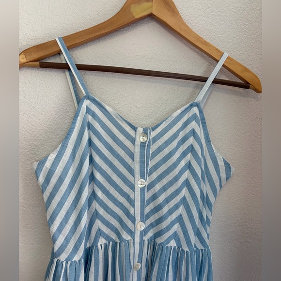 Bombay Paisley Light Blue Striped Cotton Button Front Midi Dress Pockets Summer - Picture 13 of 13